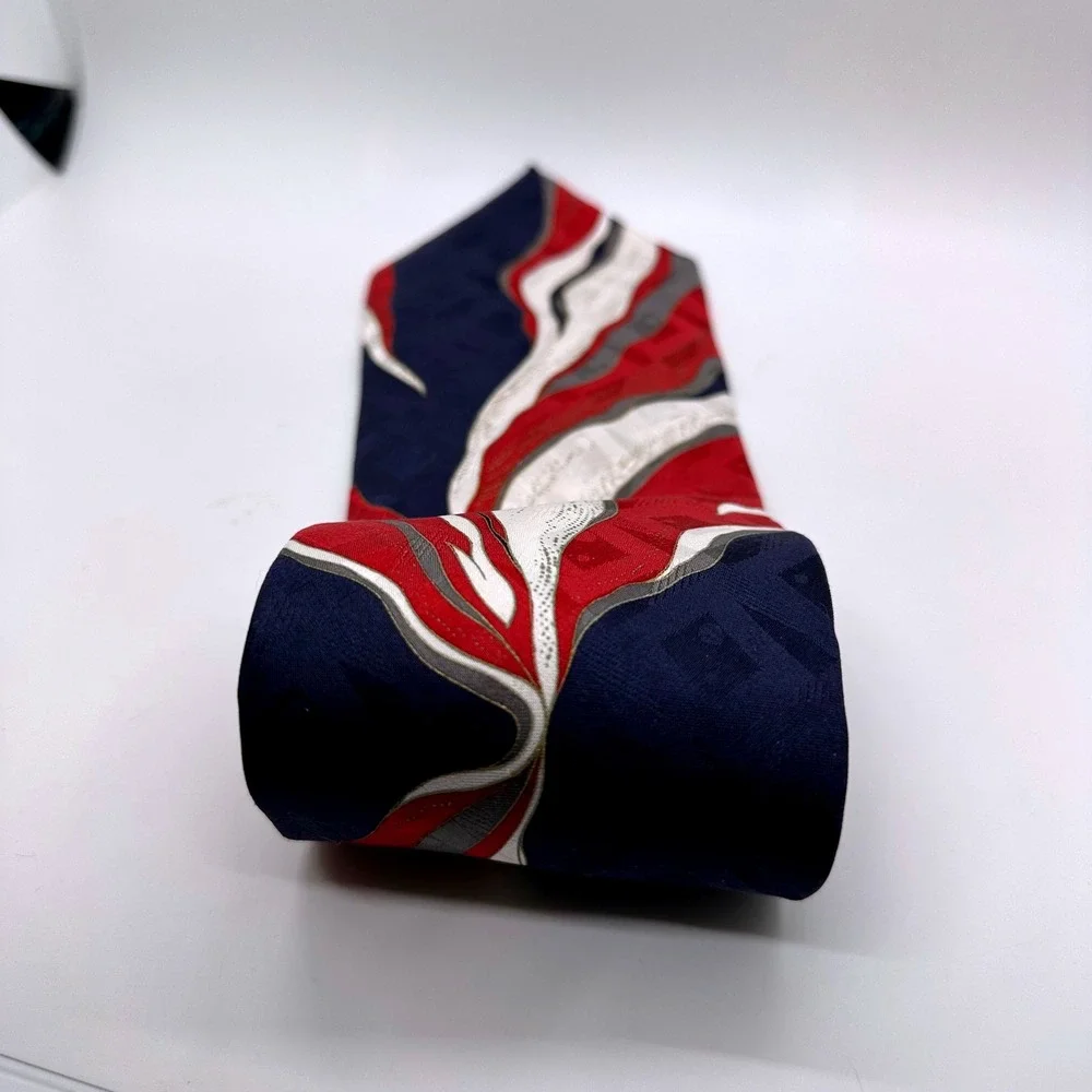 Viazza Silk Tie Abstract Vibrant Red White Blue Patterned Business Casual Office
